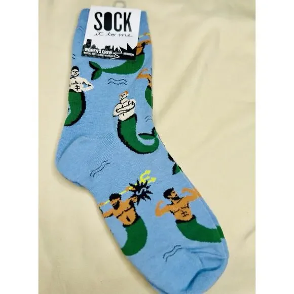 NWT Mermen Women’s Novelty Fun Crew Socks By Sock It To Mea - Picture 3 of 3